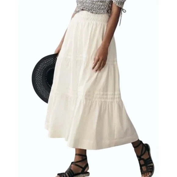 Anthropologie Somerset White Tiered Smocked Countrycore Cottage Maxi Skirt PM - Picture 1 of 9